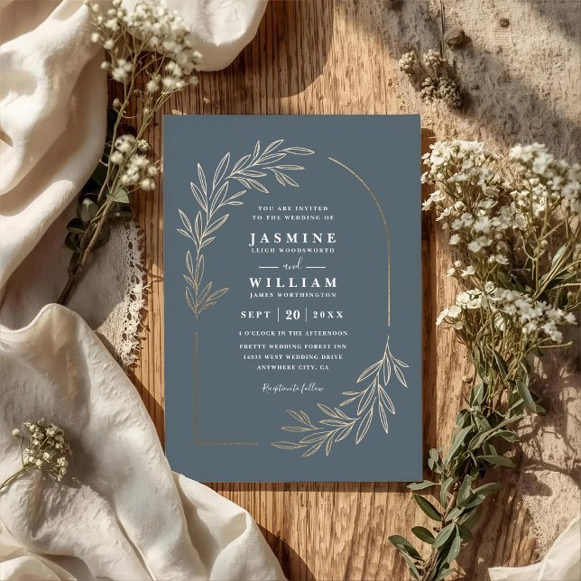 Convite Casamento Código QR Moderno Elegante Folha Minimal (Criador carregado)