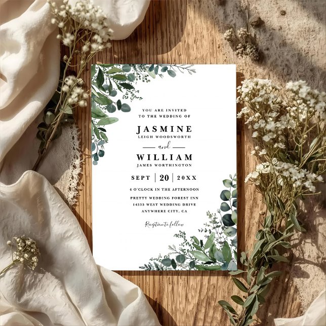 Convite Casamento Código QR Moderno Elegante Rústico Eucal (Criador carregado)