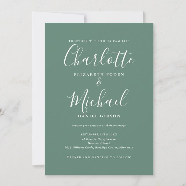 Convite Casamento Código QR Moderno Elegante Verde Eucalip (Frente)