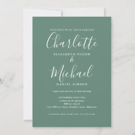 Convite Casamento Código QR Moderno Elegante Verde Eucalip