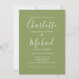 Convite Casamento Código QR Moderno Elegante Verde Musgo