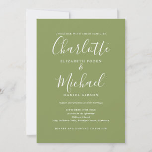 Convite Casamento Código QR Moderno Elegante Verde Musgo