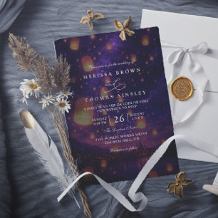 Convite Casamento Código QR Moderno Lanternas Emaranhadas
