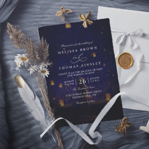 Convite Casamento Código QR Moderno Lanternas Emaranhadas