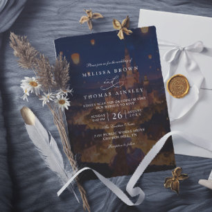 Convite Casamento Código QR Moderno Lanternas Emaranhadas