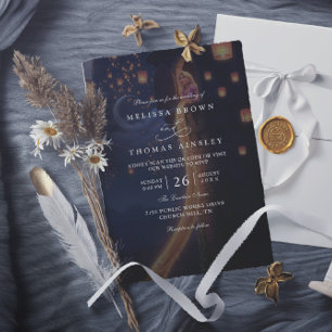 Convite Casamento Código QR Moderno Lanternas Emaranhadas