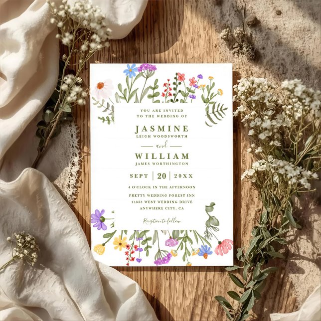 Convite Casamento Código QR Moderno Rústico Flores Silvest (Criador carregado)