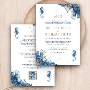 Convite Casamento Código QR Monograma da Marinha Náutica C