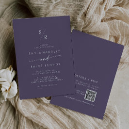 Convite Casamento Código QR Monograma Roxo Boho Chic