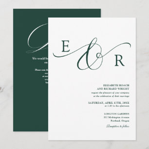 Convite Casamento Código QR Monograma Verde Esmeralda Eleg