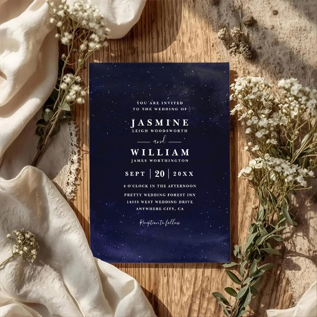 Convite Casamento Código QR Noite Estrelada Chic Moderno E (Criador carregado)