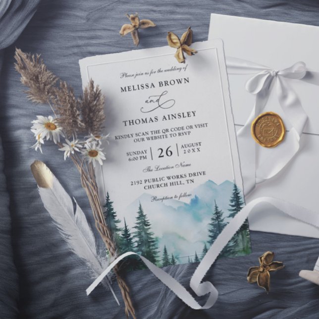 Convite Casamento Código QR Orçamento Árvores Rústicas Mon (Criador carregado)