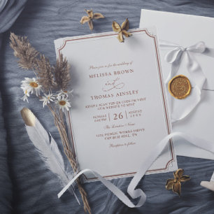 Convite Casamento Código QR Orçamento Clássico Marrom Ecru