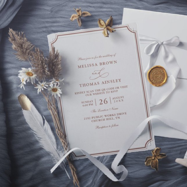 Convite Casamento Código QR Orçamento Clássico Marrom Ecru (Criador carregado)