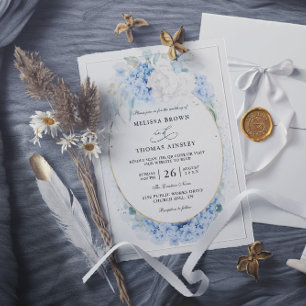 Convite Casamento Código QR Orçamento Flores Brancas Azul
