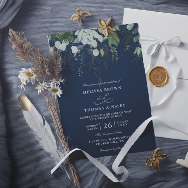 Convite Casamento Código QR Orçamento Folha de Ouro Verde  (Criador carregado)