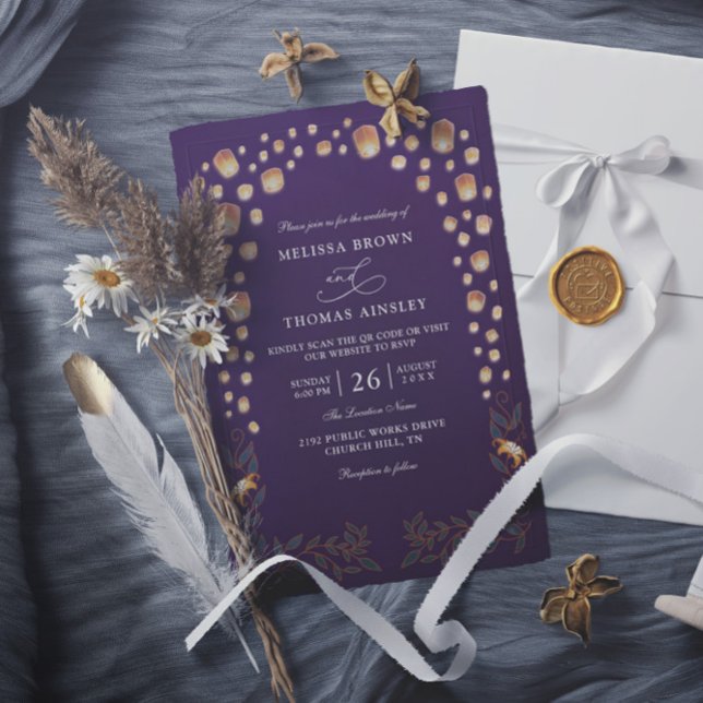 Convite Casamento Código QR Orçamento Lanternas Emaranhada (Criador carregado)