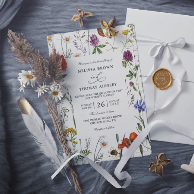 Convite Casamento Código QR Orçamento Moderno Elegante Flo (Criador carregado)