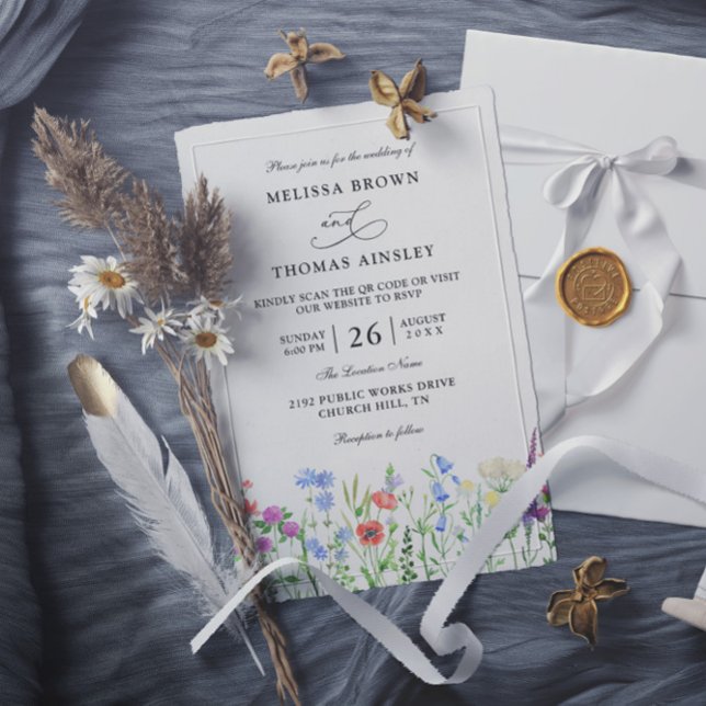 Convite Casamento Código QR Orçamento Moderno Elegante Flo (Criador carregado)