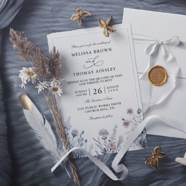Convite Casamento Código QR Orçamento Moderno Elegante Flo (Criador carregado)