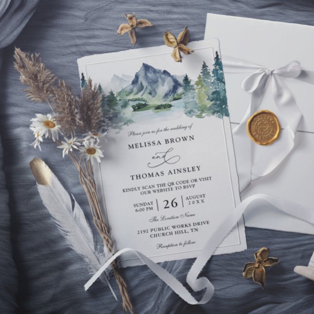 Convite Casamento Código QR Orçamento Rústico Aquarela Mon (Criador carregado)