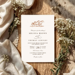 Convite Casamento Código QR País Rústico Cavalos Selvagens