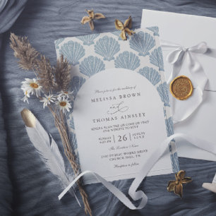 Convite Casamento Código QR Praia de Conchas Elegante Mode