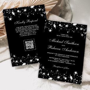 Convite Casamento Código QR Preto Confete Estrelas Pratead