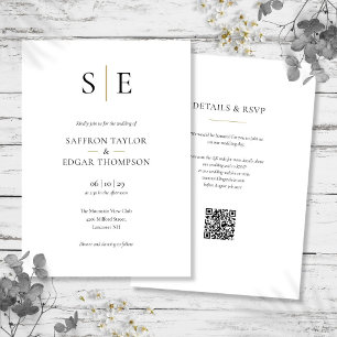 Convite Casamento Código QR Preto Dourado Monograma