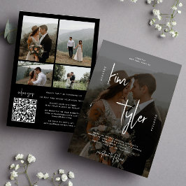 Convite Casamento código QR preto e branco em foto
