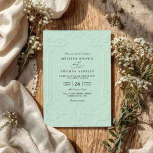 Convite Casamento Código QR Relevo Ornamentado Elegante Vi