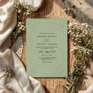 Convite Casamento Código QR Relevo Ornate Elegante Vintage