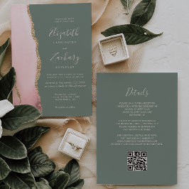 Convite Casamento Código QR Rosa Bege Ágata Verde Sage