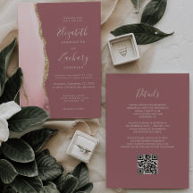 Casamento Código QR Rosa Poeira Ágata Dourada Rubo