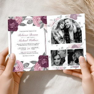 Convite Casamento Código QR Rosa Roxo Mauve Desbotado