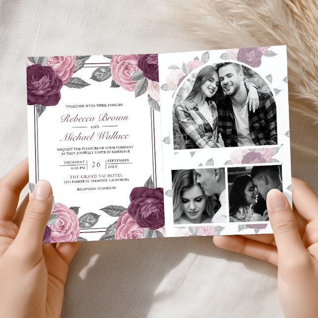 Convite Casamento Código QR Rosa Roxo Mauve Desbotado (Criador carregado)
