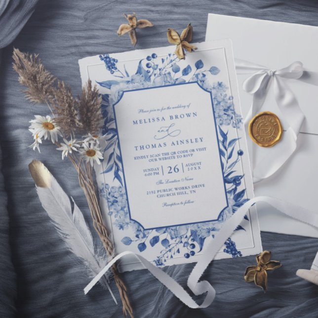 Convite Casamento Código QR Rosa Script de Amor Clássico S (Criador carregado)
