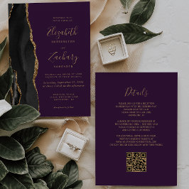 Convite Casamento Código QR Roxo Ágata Ouro Preto