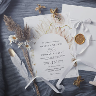 Convite Casamento Código QR Rústico Boho Protea Grama das