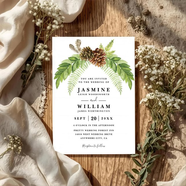 Convite Casamento Código QR Rústico Elegante Moderno Verde (Criador carregado)