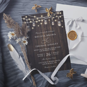 Convite Casamento Código QR Rústico em Madeira e Luzes Cou