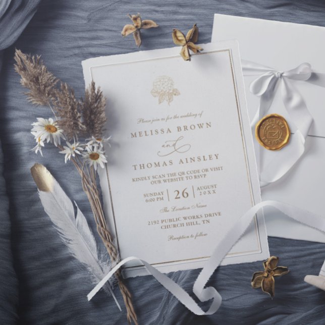 Convite Casamento Código QR Rústico Flor de Hortênsia Mini (Criador carregado)