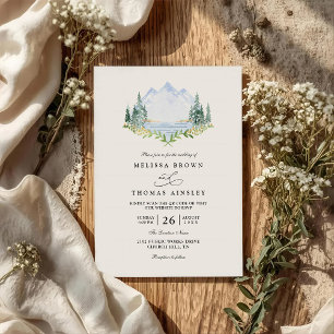 Convite Casamento Código QR Rústico Floresta Árvore Lago d