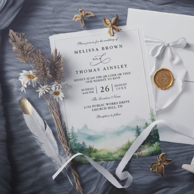 Convite Casamento Código QR Rústico Floresta Árvores Monta (Criador carregado)