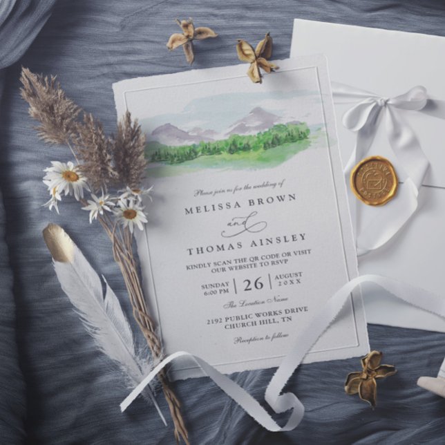 Convite Casamento Código QR Rústico Floresta de Pinheiros  (Criador carregado)