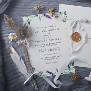 Convite Casamento Código QR Rústico Lavanda Roxa