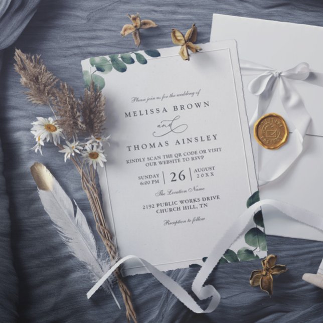 Convite Casamento Código QR Rústico Moderno Elegante Eucal (Criador carregado)