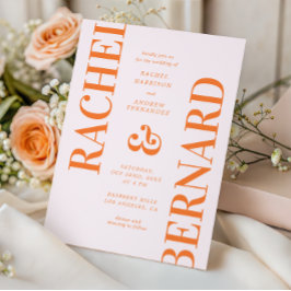 Convite Casamento Código QR Tipografia Rosa e Laranja Esti