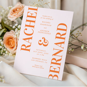 Convite Casamento Código QR Tipografia Rosa e Laranja Esti