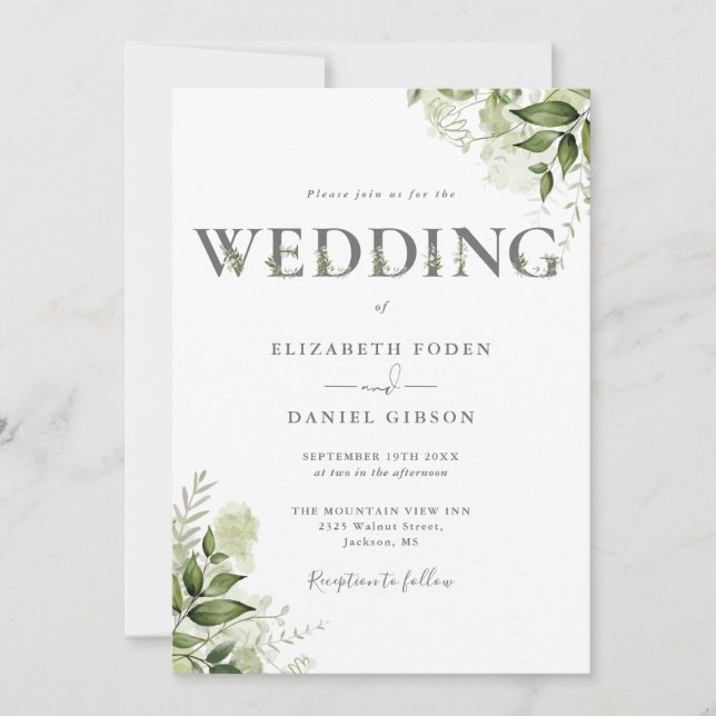 Convite Casamento Código QR Tipografia Verde (Frente)